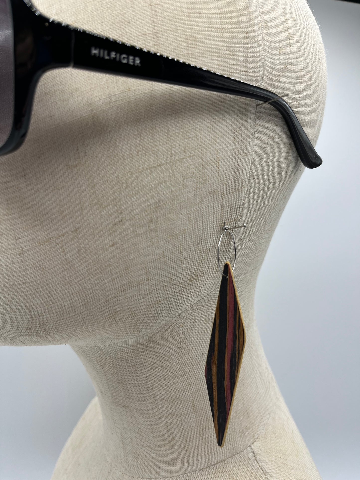 Recycled Wood (Black-Pink-Yellow) & Abachi Rhomboids with Hoops