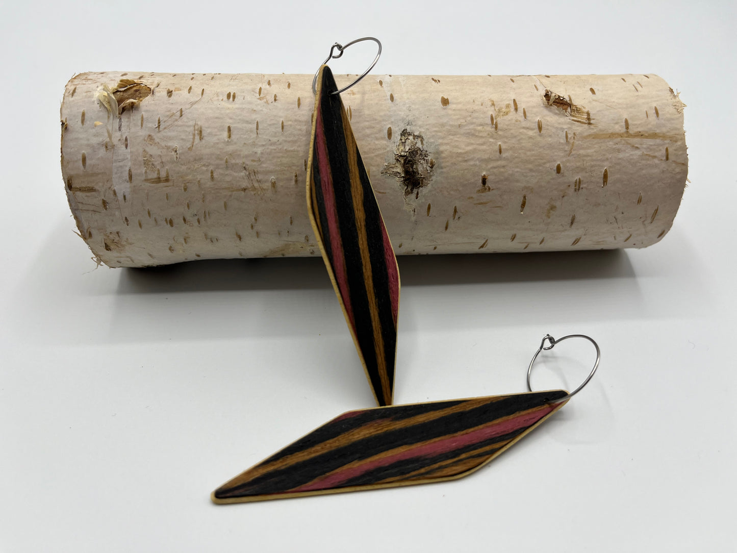 Recycled Wood (Black-Pink-Yellow) & Abachi Rhomboids with Hoops
