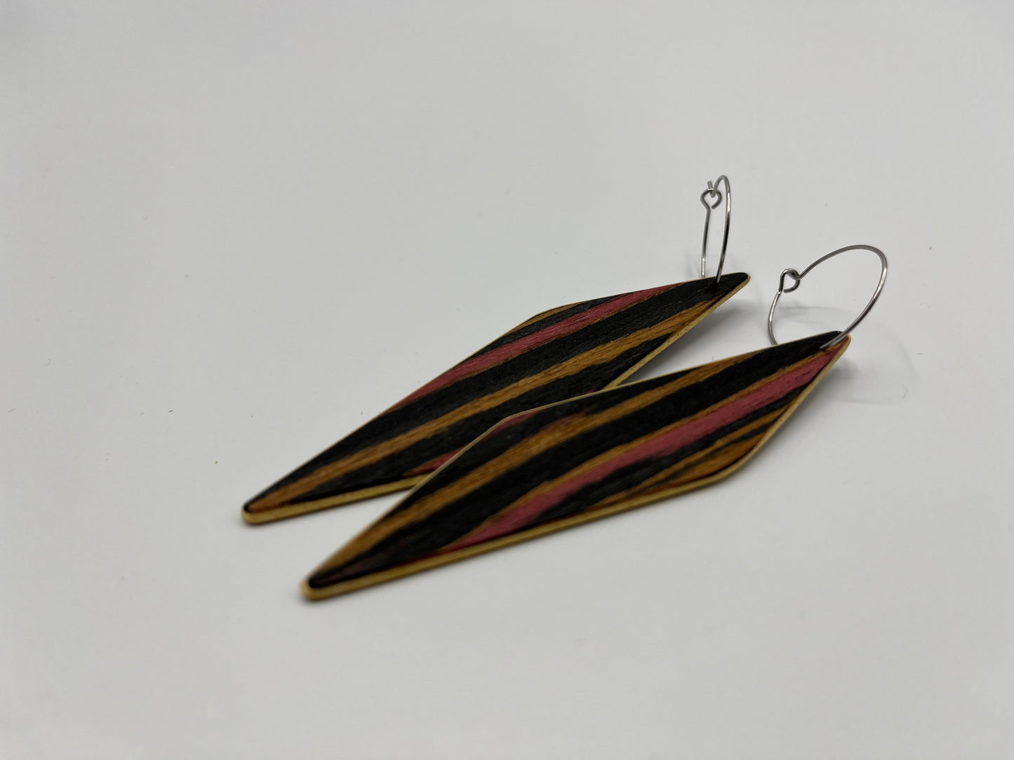 Recycled Wood (Black-Pink-Yellow) & Abachi Rhomboids with Hoops