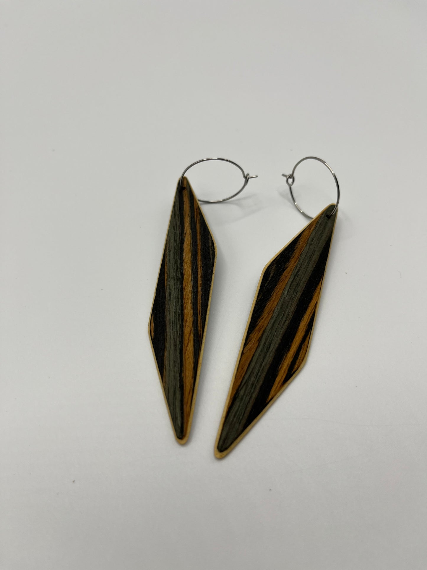 Recycled Wood (Black-Green-Yellow) & Abachi Rhomboids with Hoops