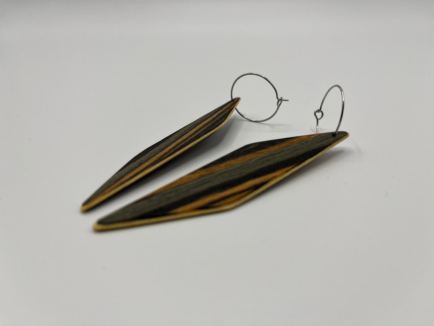 Recycled Wood (Black-Green-Yellow) & Abachi Rhomboids with Hoops