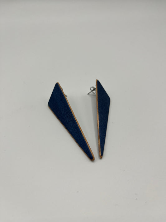 Blue Dyed Wood & Mahogany Triangle Studs