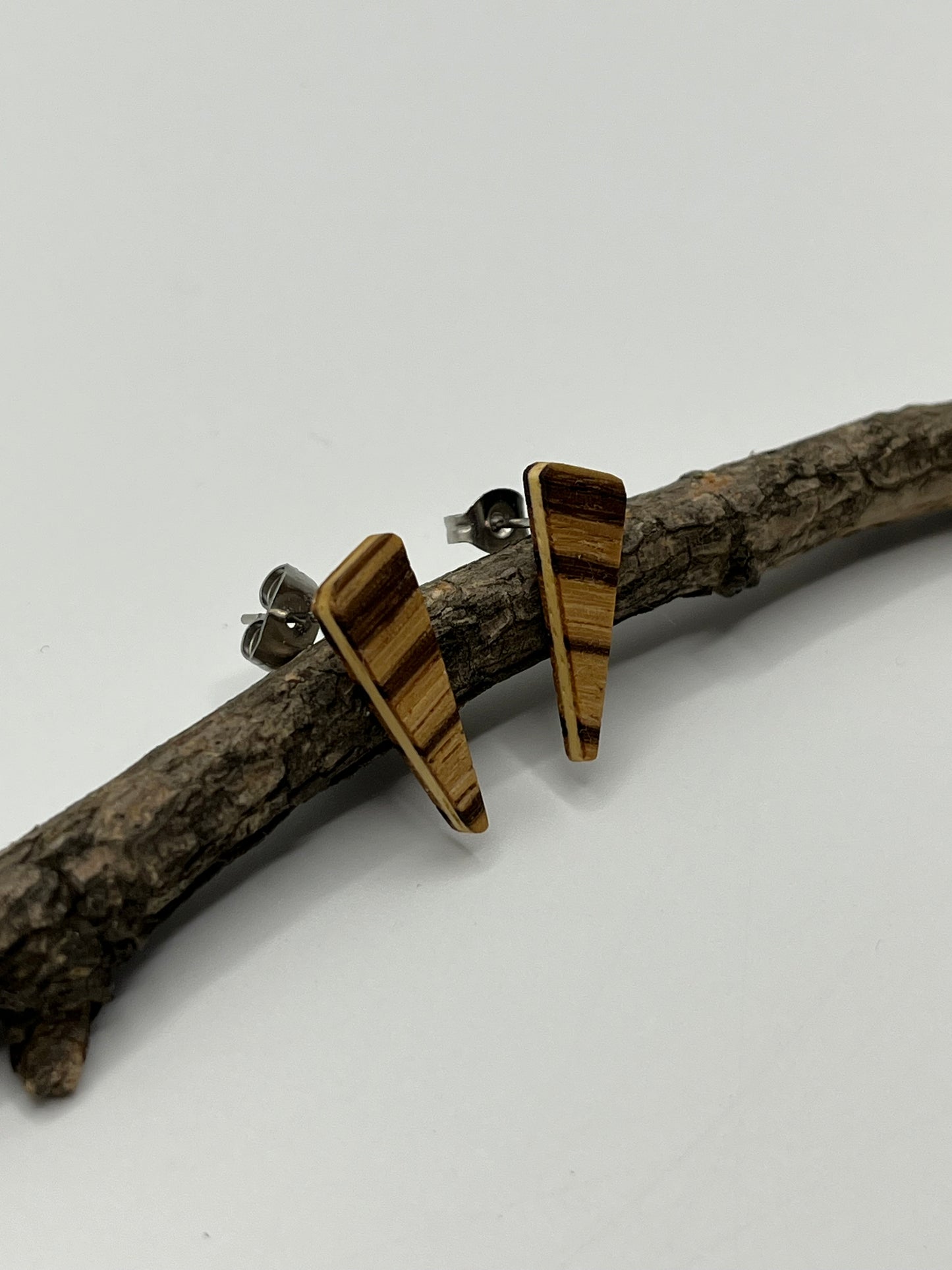 Zebrano & Abachi Triangle Studs