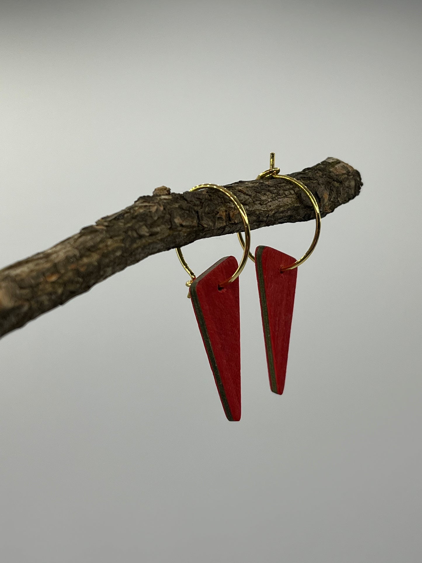 Red & Green Dyed Linden Tree Triangles with Hoops