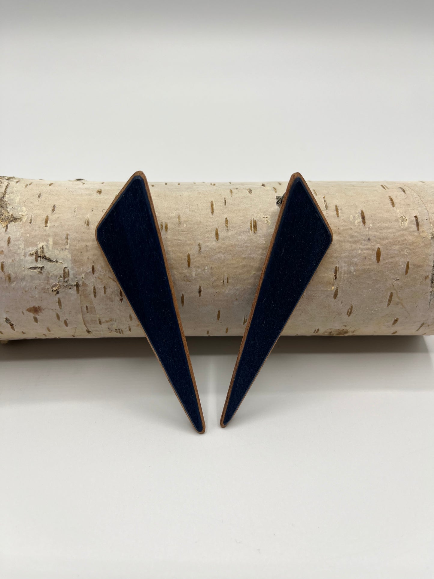 Blue Dyed Wood & Mahogany Triangle Studs