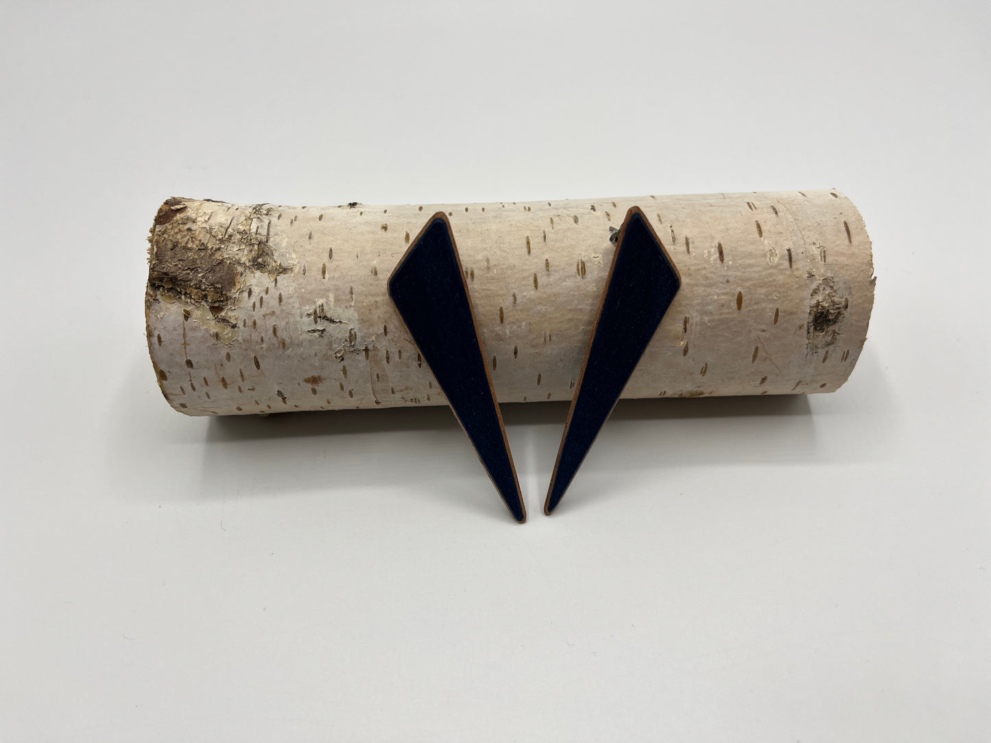 Blue Dyed Wood & Mahogany Triangle Studs