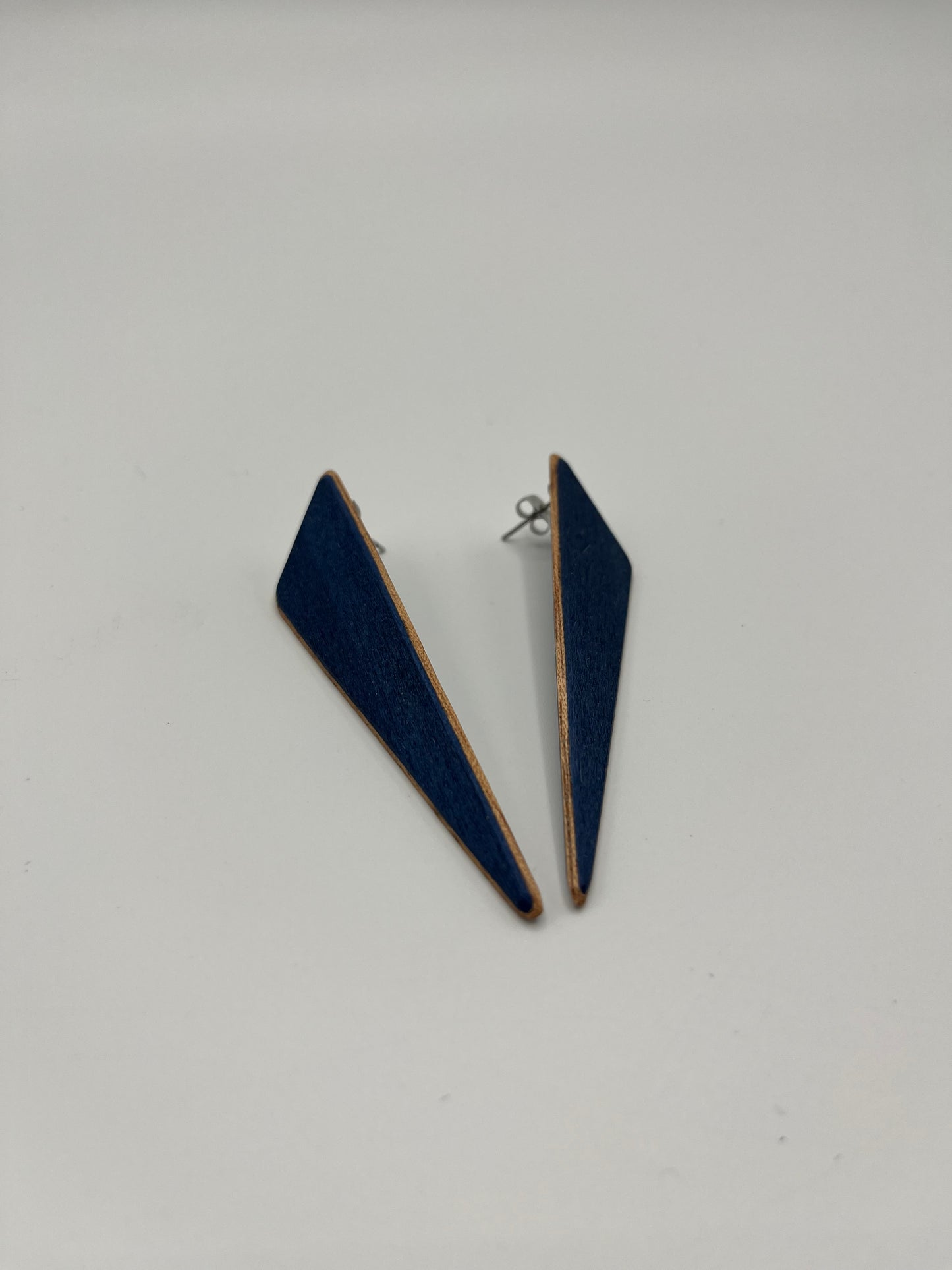 Blue Dyed Wood & Mahogany Triangle Studs